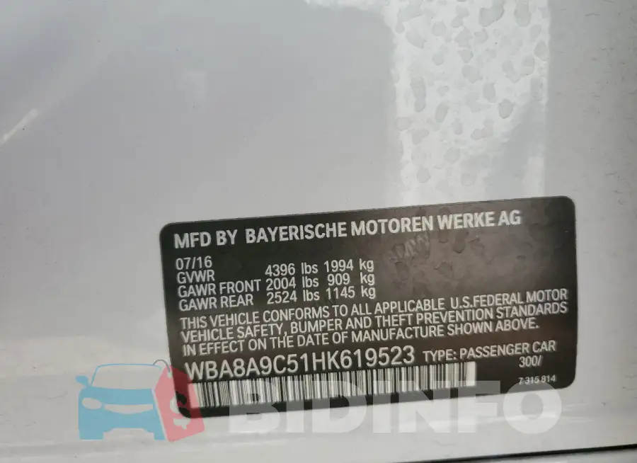 WBA8A9C51HK619523 Photo# 12