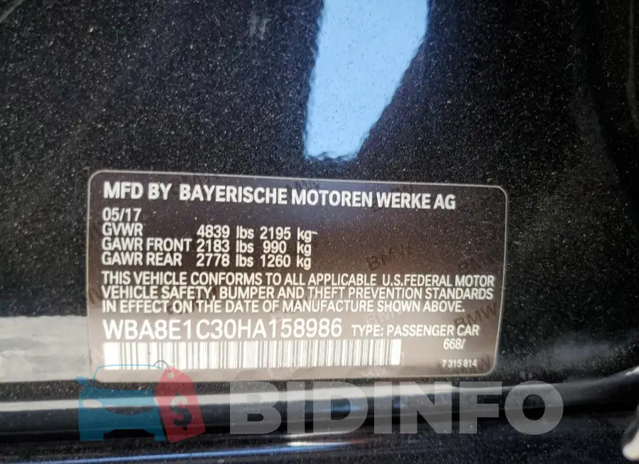 WBA8E1C30HA158986 Photo# 12