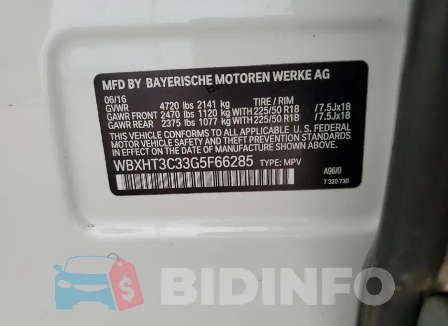 WBXHT3C33G5F66285 Photo# 13