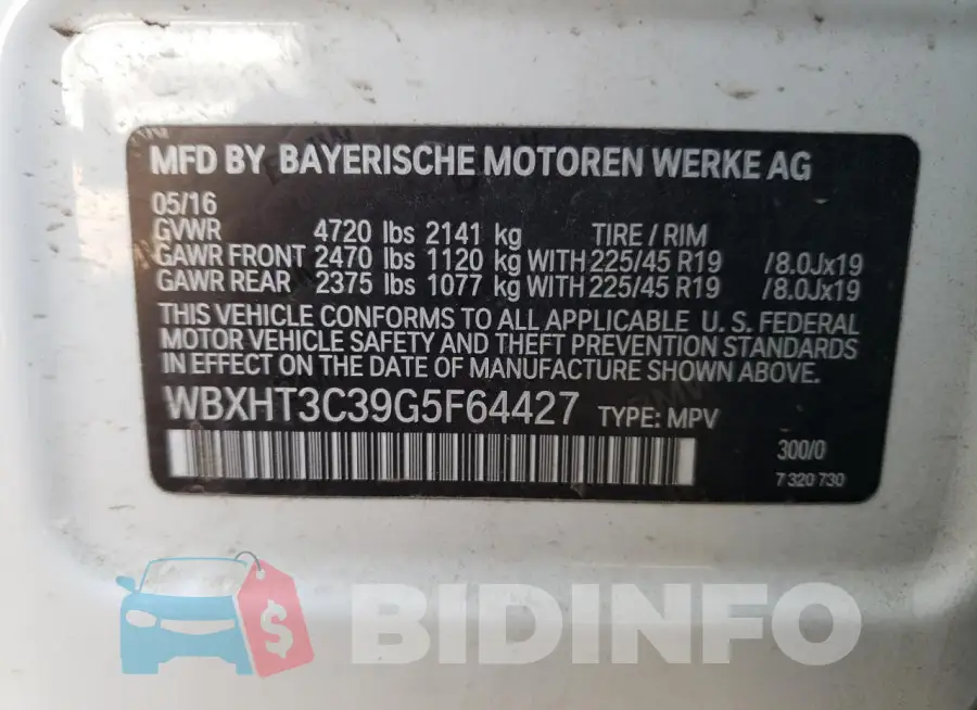 WBXHT3C39G5F64427 Photo# 13