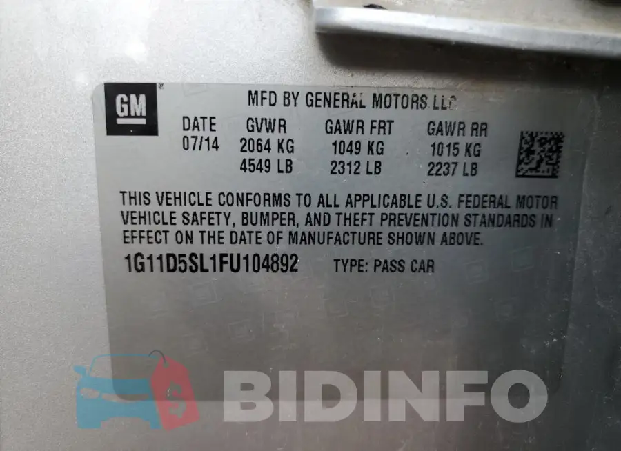 1G11D5SL1FU104892 Photo# 12