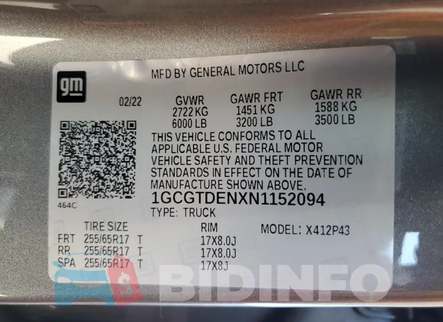 1GCGTDENXN1152094 Photo# 12