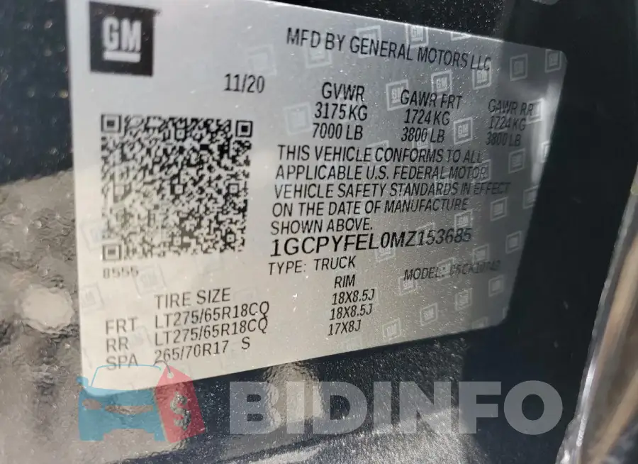 1GCPYFEL0MZ153685 Photo# 12