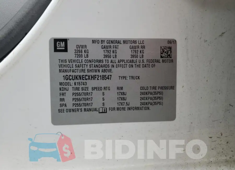1GCUKNECXHF218547 Photo# 12