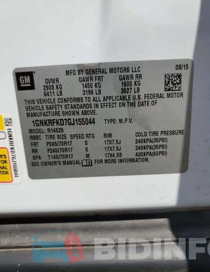 1GNKRFKD7GJ155044 Photo# 13