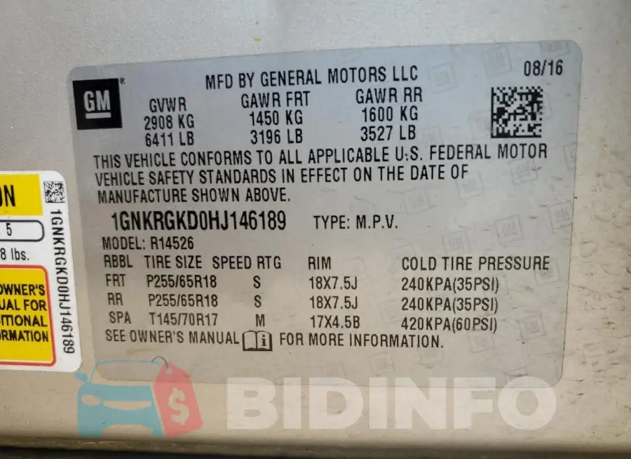 1GNKRGKD0HJ146189 Photo# 13