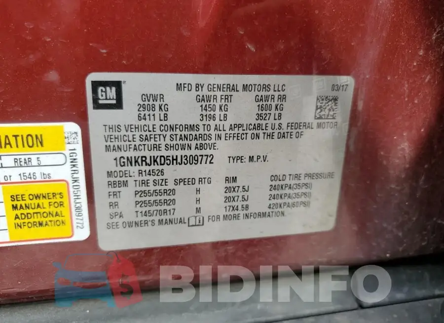 1GNKRJKD5HJ309772 Photo# 13