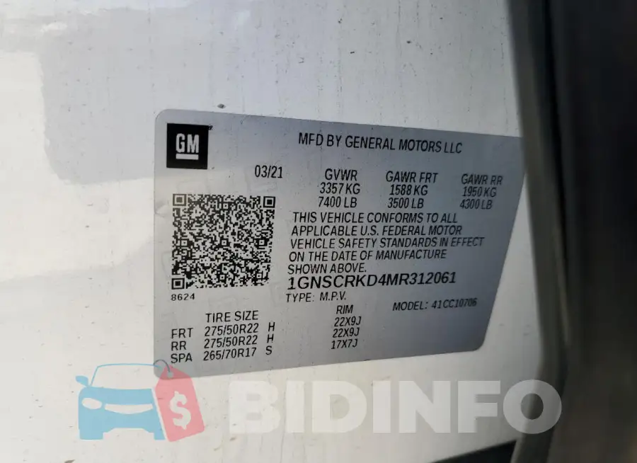 1GNSCRKD4MR312061 Photo# 13