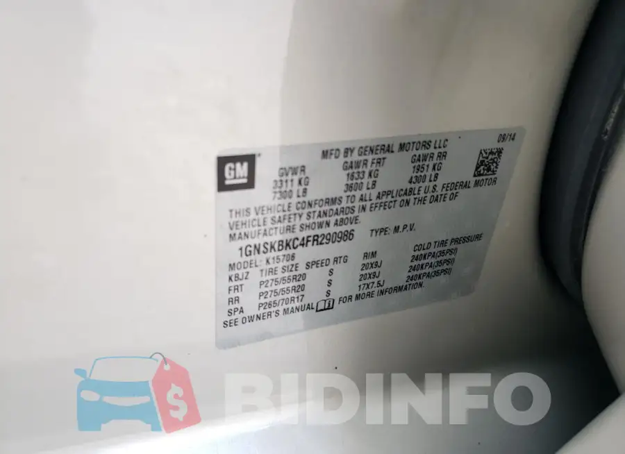 1GNSKBKC4FR290986 Photo# 13