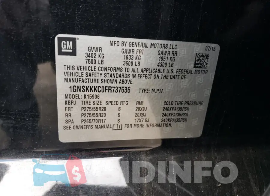 1GNSKKKC0FR737636 Photo# 13