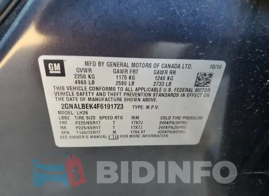 2GNALBEK4F6191723 Photo# 13