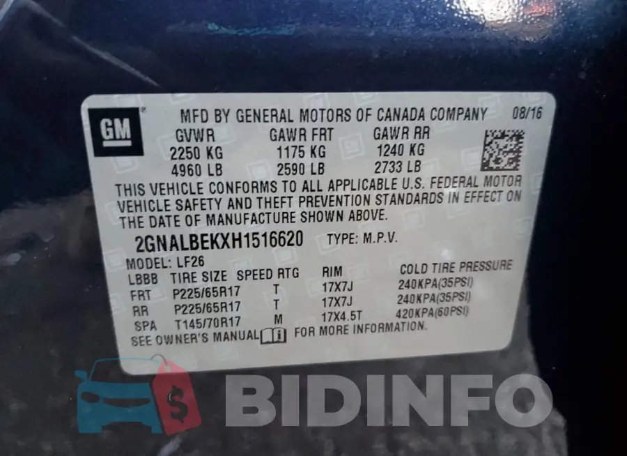 2GNALBEKXH1516620 Photo# 13