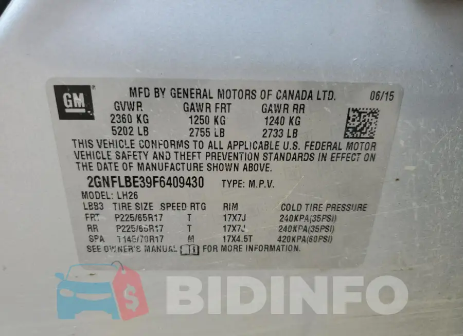 2GNFLBE39F6409430 Photo# 13