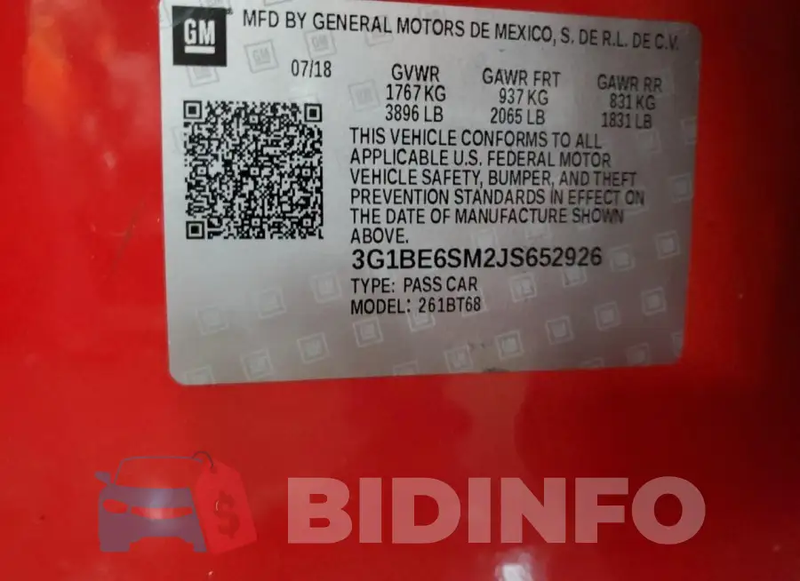 3G1BE6SM2JS652926 Photo# 12