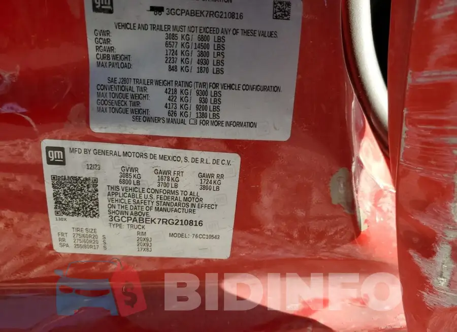 3GCPABEK7RG210816 Photo# 12