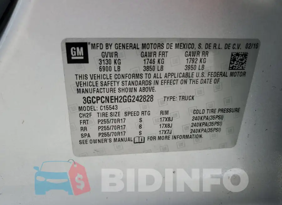 3GCPCNEH2GG242828 Photo# 12