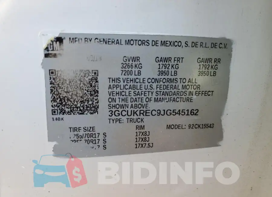 3GCUKREC9JG545162 Photo# 12