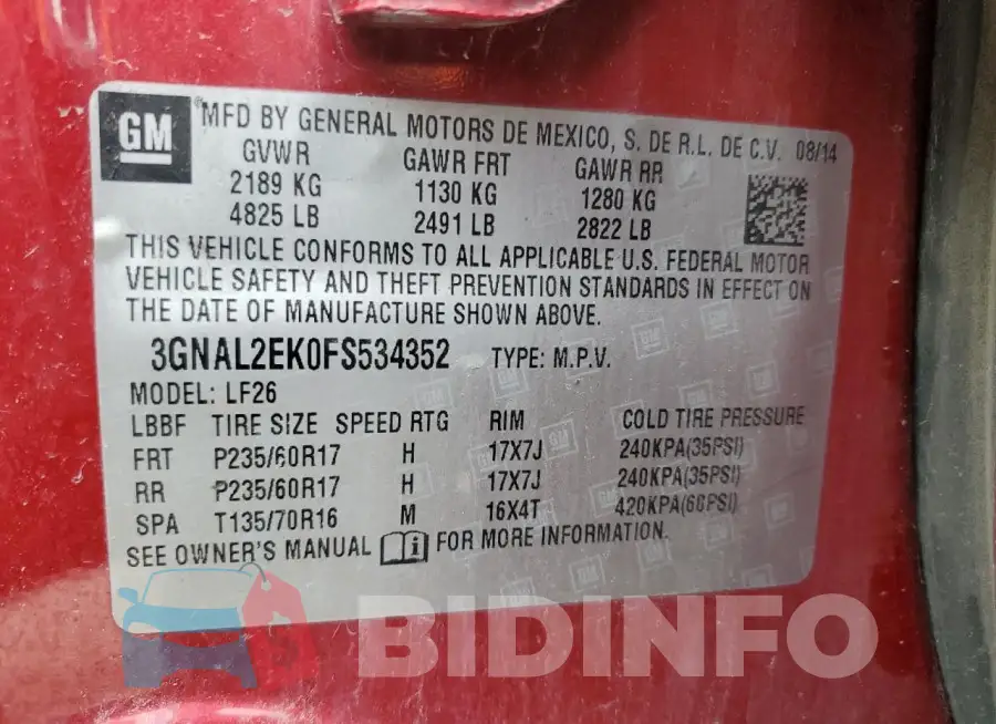 3GNAL2EK0FS534352 Photo# 13