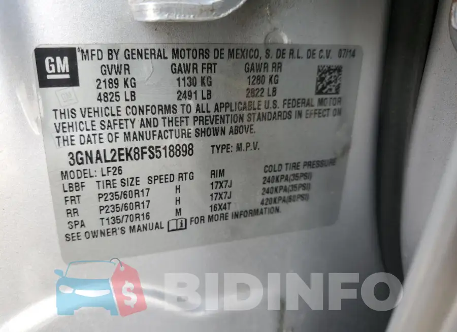 3GNAL2EK8FS518898 Photo# 13