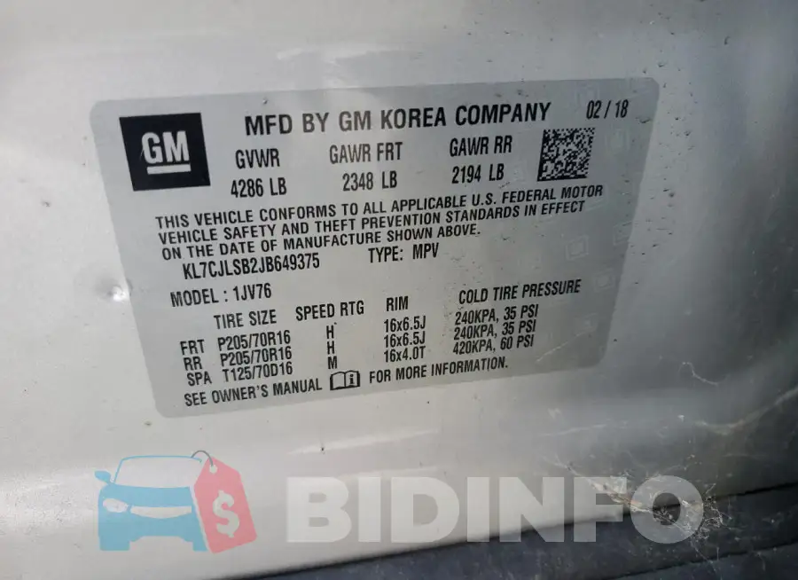 KL7CJLSB2JB649375 Photo# 13