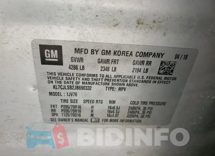 KL7CJLSB2JB690332 Photo# 13