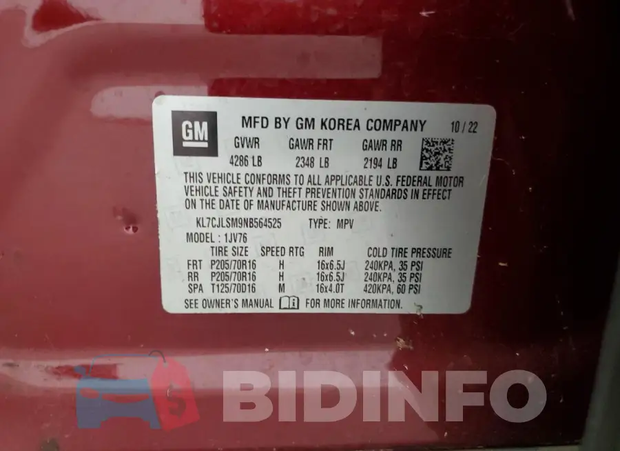 KL7CJLSM9NB564525 Photo# 13