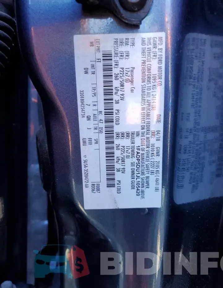 1FADP5DU1JL105420 Photo# 14