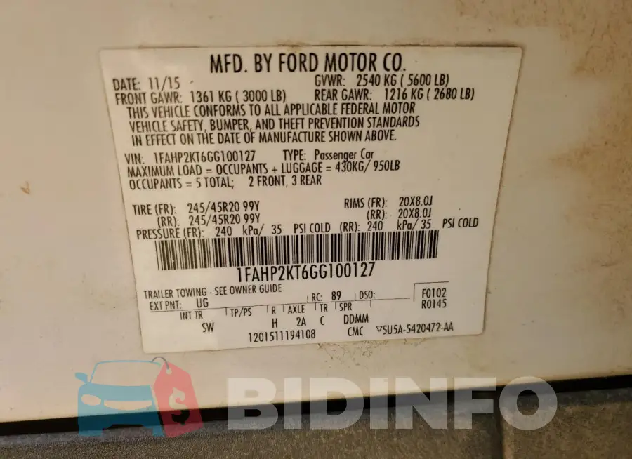1FAHP2KT6GG100127 Photo# 13