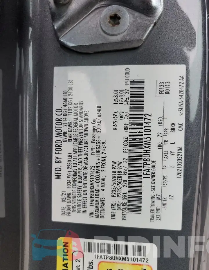 1FATP8UHXM5101472 Photo# 12