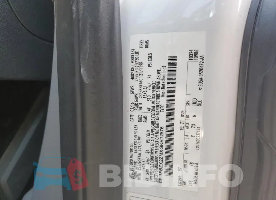 1FBZX2ZMXGKB12876 Photo# 14