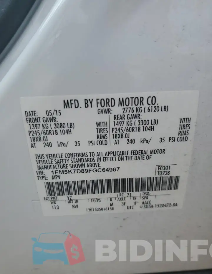 1FM5K7D89FGC64967 Photo# 14