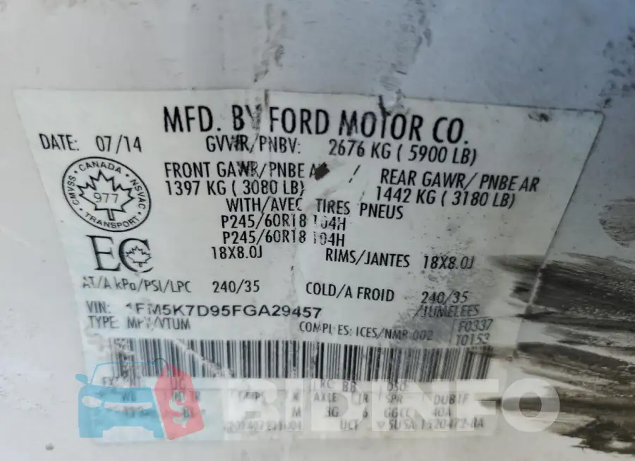 1FM5K7D95FGA29457 Photo# 14