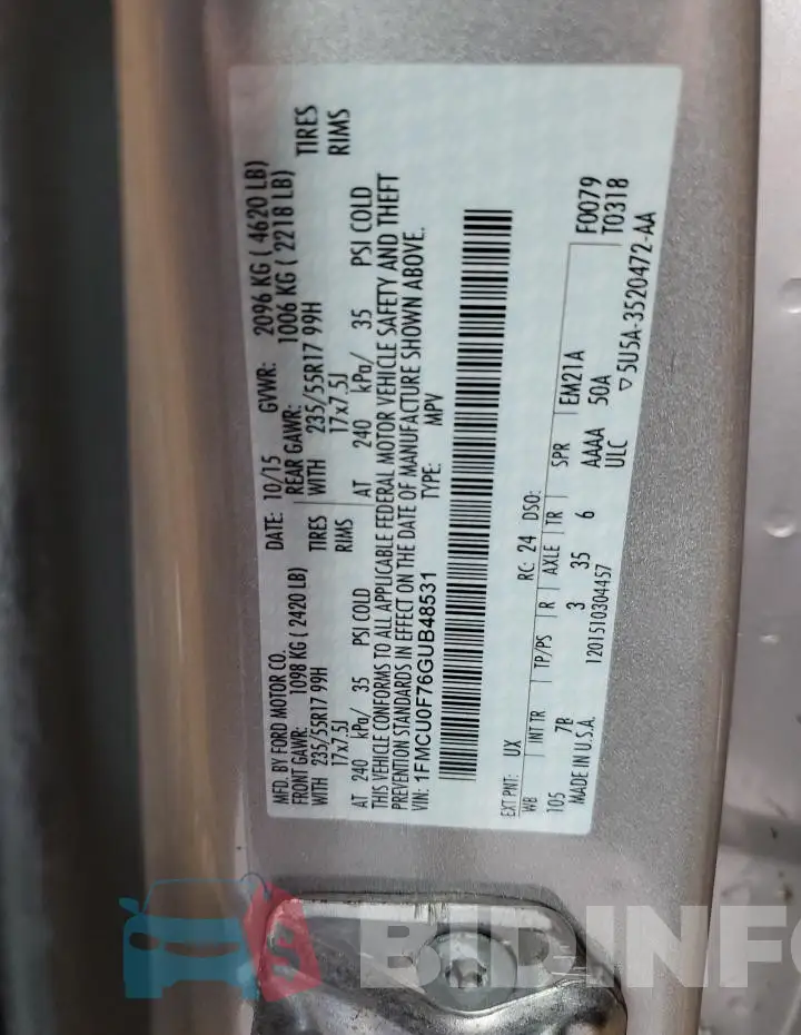 1FMCU0F76GUB48531 Photo# 14