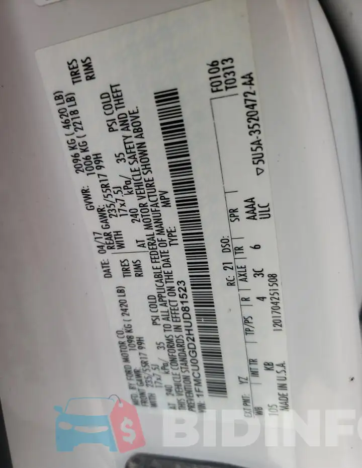 1FMCU0GD2HUD81523 Photo# 13