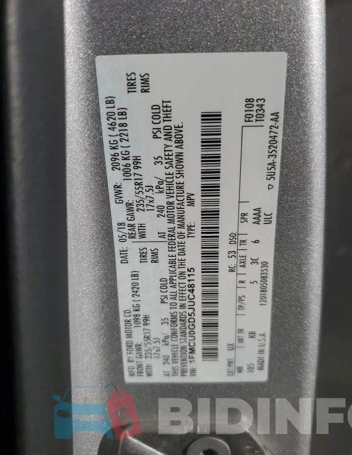 1FMCU0GD5JUC48115 Photo# 13