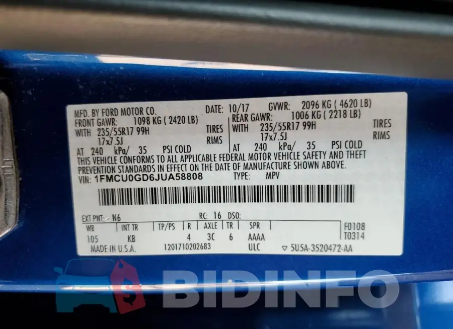1FMCU0GD6JUA58808 Photo# 12