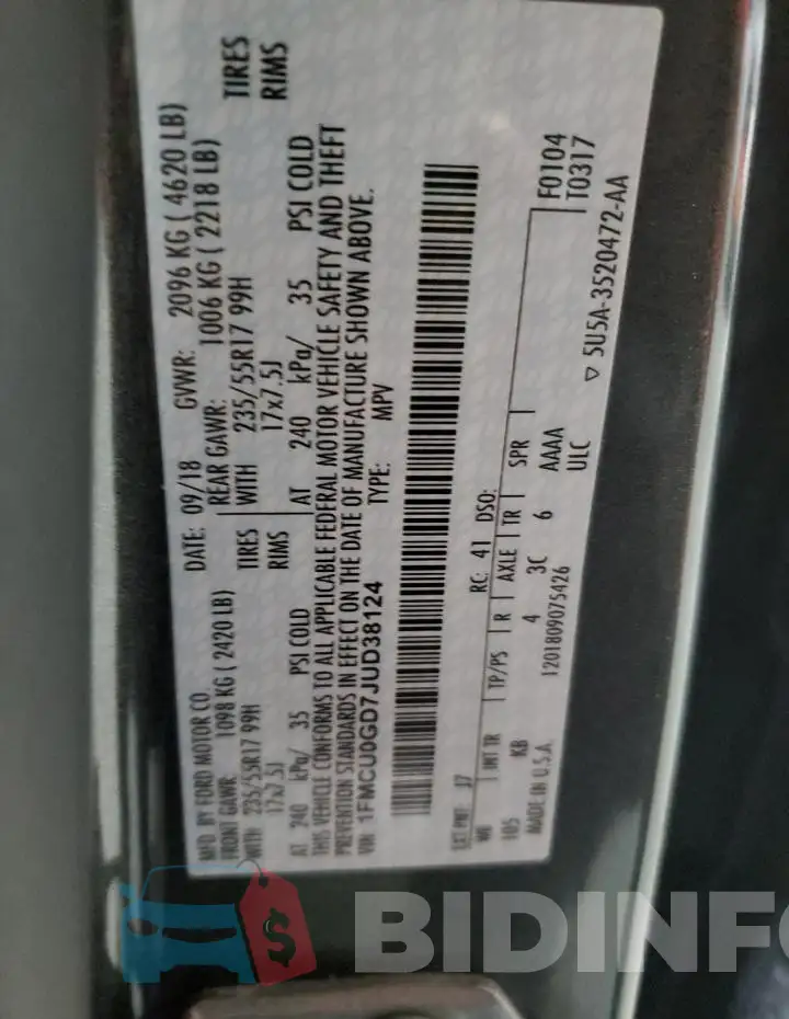 1FMCU0GD7JUD38124 Photo# 13