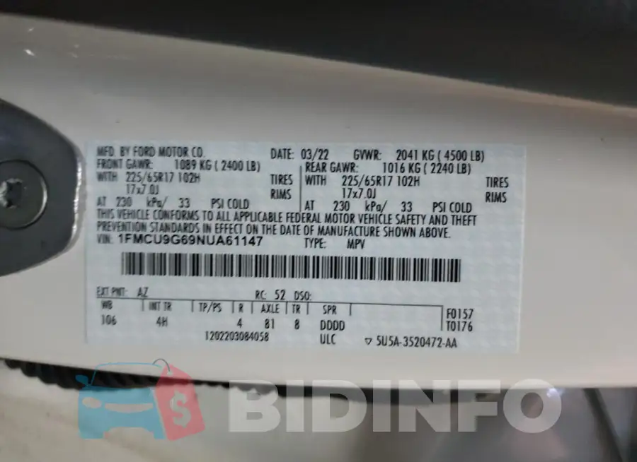1FMCU9G69NUA61147 Photo# 13