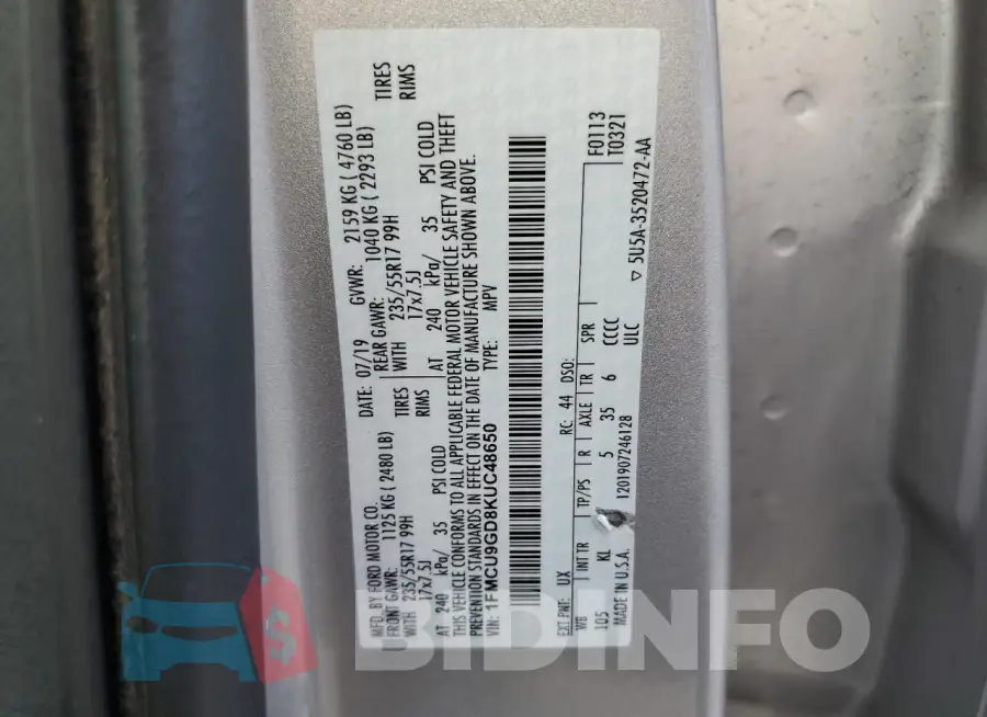 1FMCU9GD8KUC48650 Photo# 13