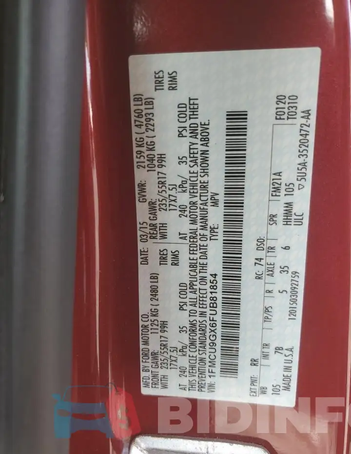 1FMCU9GX6FUB81854 Photo# 13