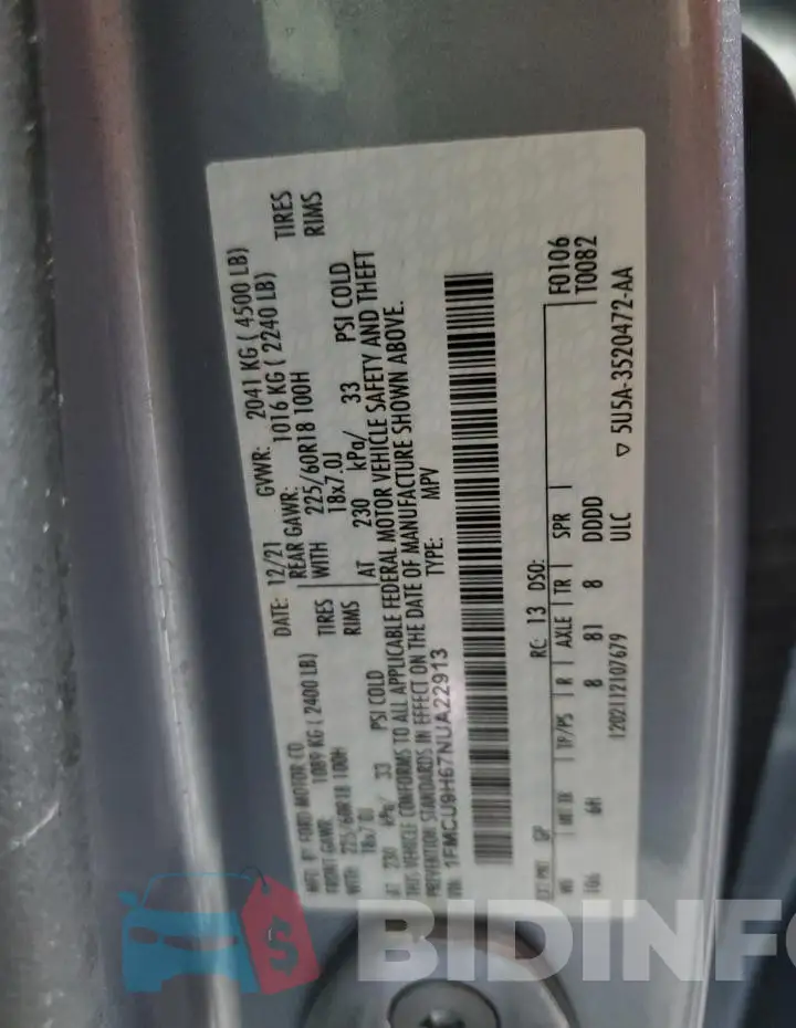 1FMCU9H67NUA22913 Photo# 13