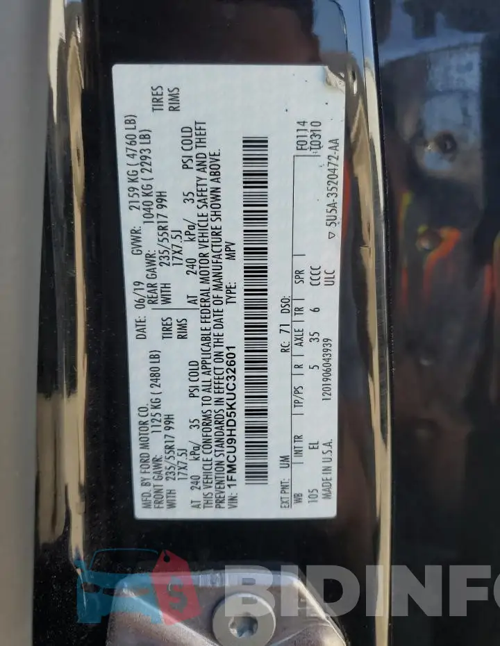 1FMCU9HD5KUC32601 Photo# 14
