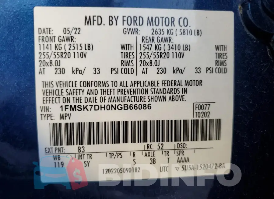 1FMSK7DH0NGB66086 Photo# 14