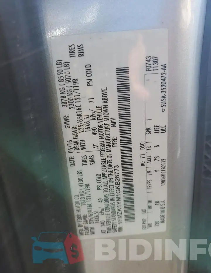 1FMZK1YM1GKB28773 Photo# 13