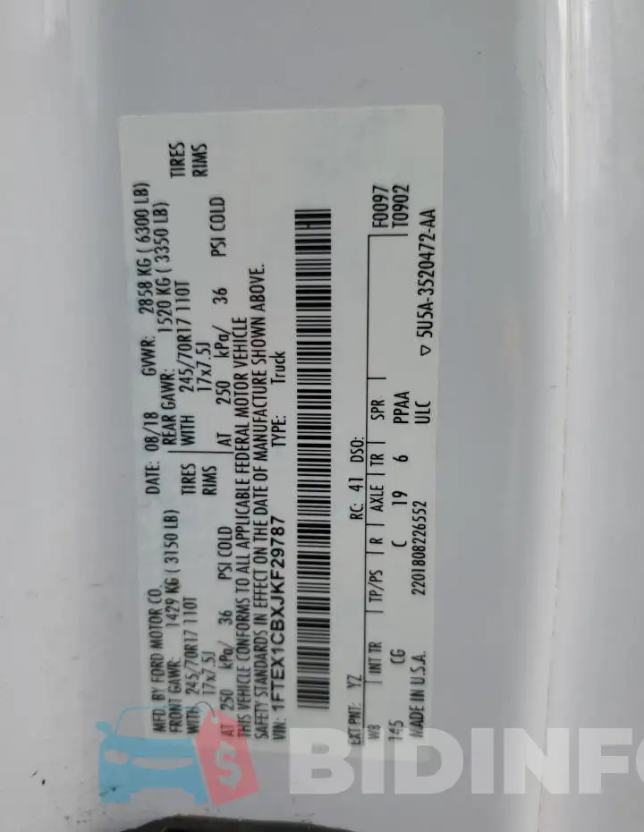 1FTEX1CBXJKF29787 Photo# 12