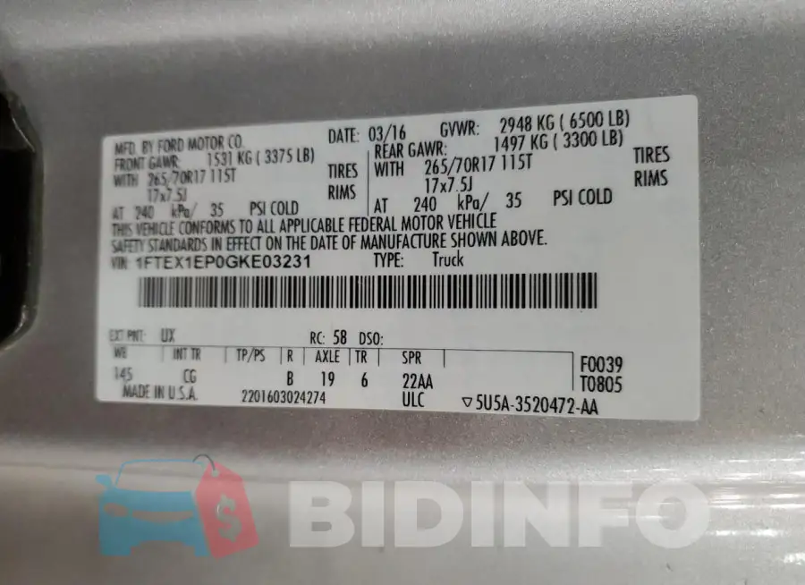 1FTEX1EP0GKE03231 Photo# 12