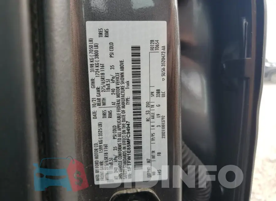 1FTFW1E85MFC94947 Photo# 13