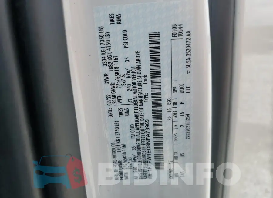 1FTFW1ED8NFA73969 Photo# 13