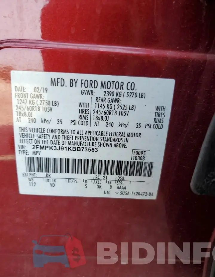 2FMPK3J91KBB73563 Photo# 12