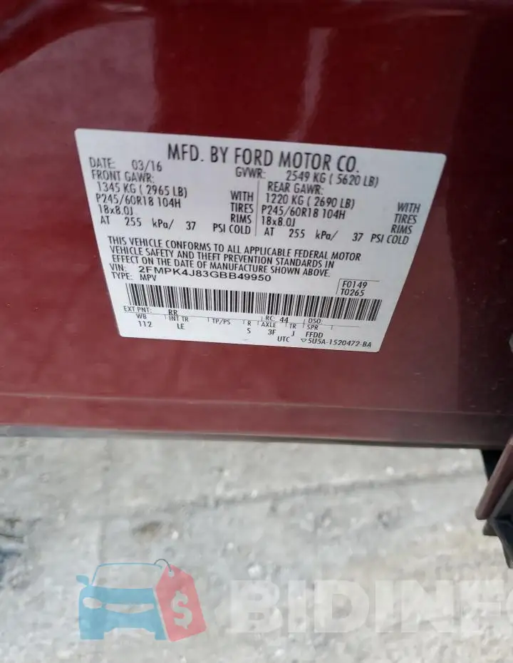 2FMPK4J83GBB49950 Photo# 13